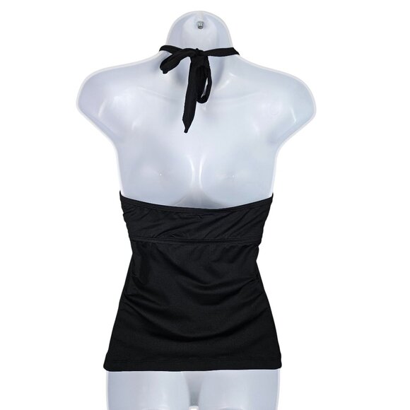 Kona Sol Womens Black Ruffled Halter Tankini Swim Top Strappy Front Size M 8-10 - Picture 7 of 9